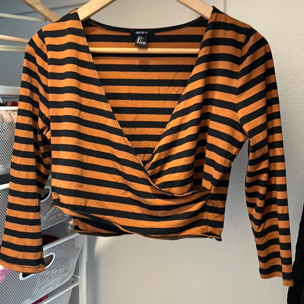 Mustard and Black Striped Crop Top Size L Forever 21